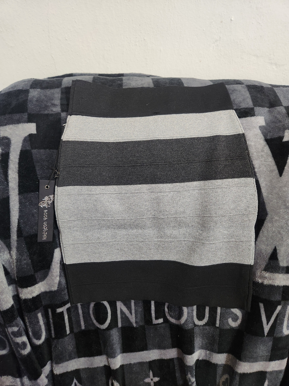 Poof Couture Black and Gray Striped Pencil Skirt